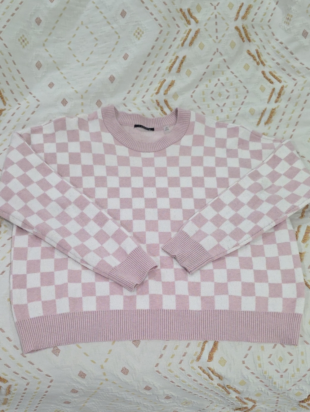 Pink Checkerboard Crewneck Sweater